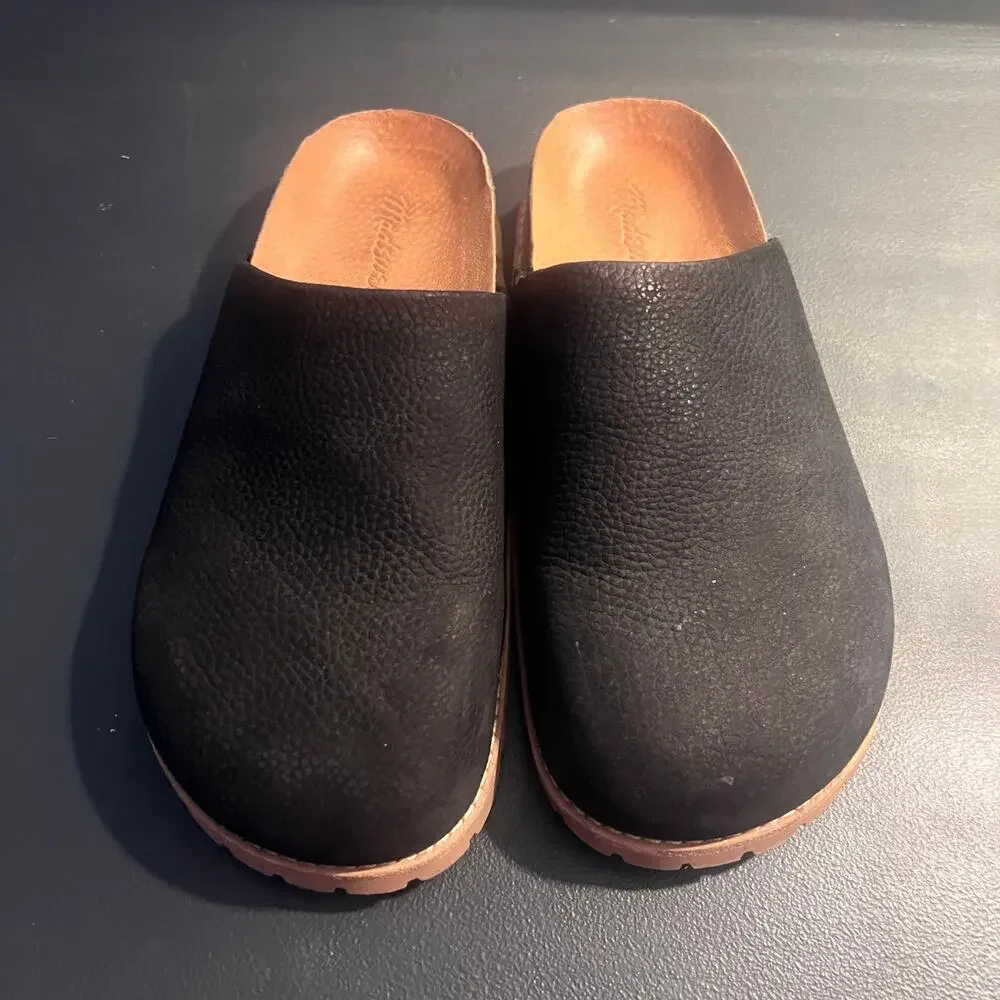Madewell Layne Black Leather Slip On Clog Mules 6